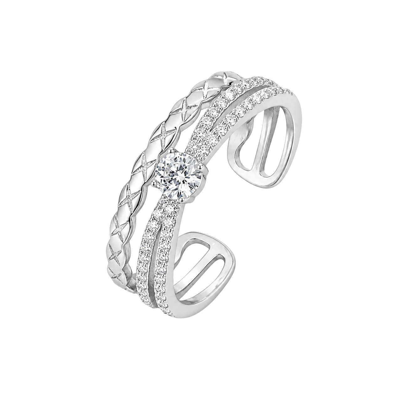 Triple Row Crystal Stack Ring