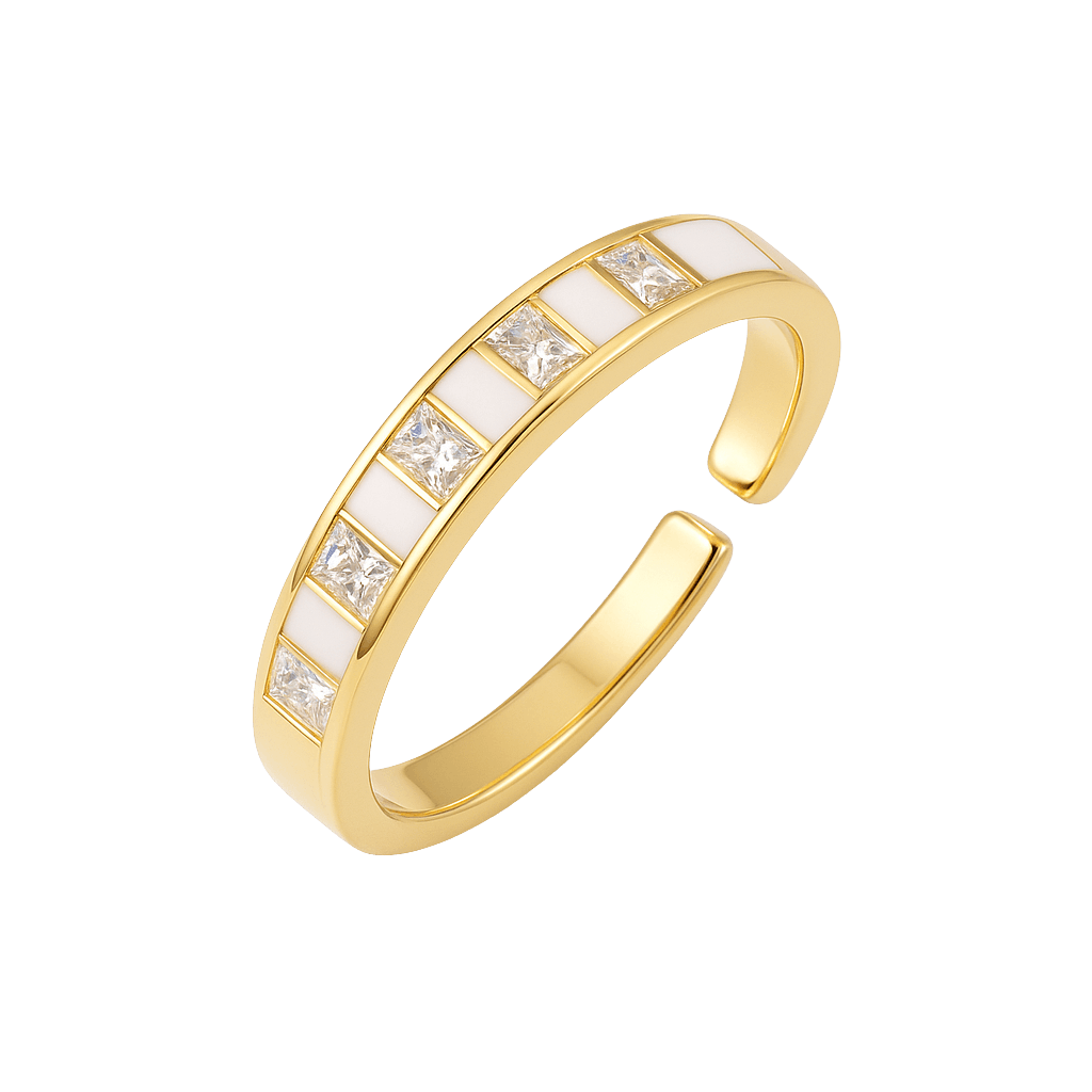 White Enamel Geometric Band Ring